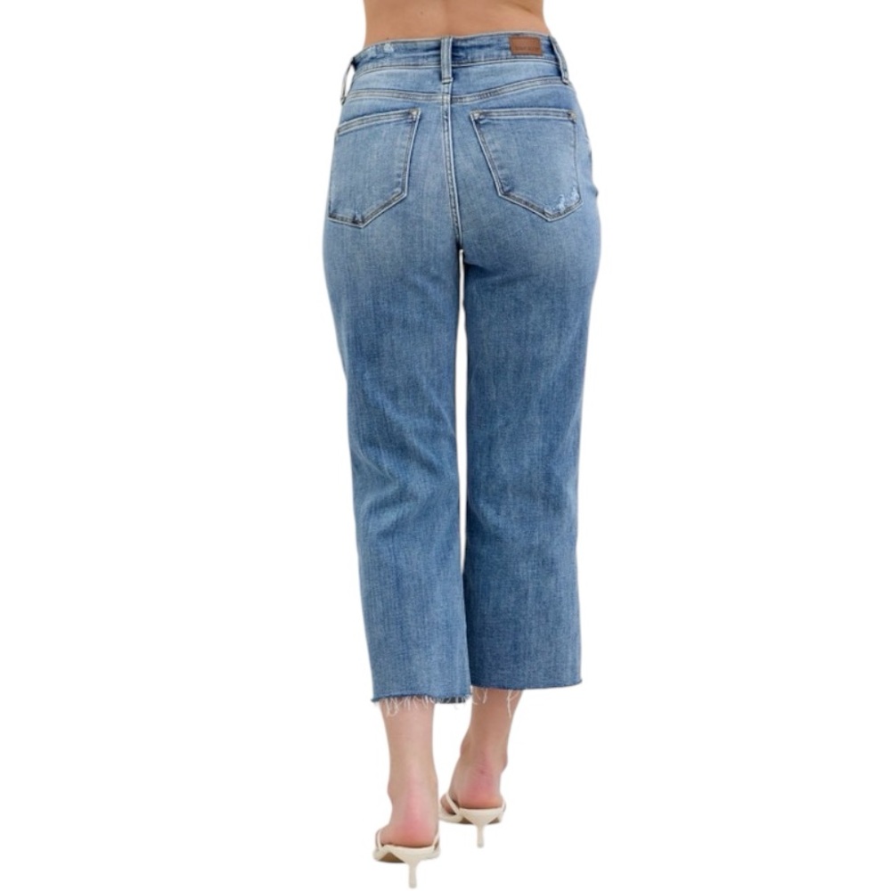 Judy Blue Full Size High Waist Destroy Crop Wide Leg Jeans Plus Size - Picture 7 of 16